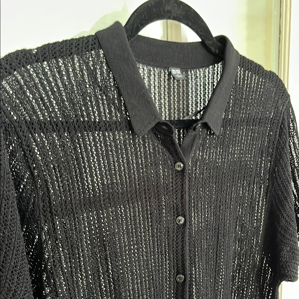 Uniqlo Knit Lace Black Sheer Knit Button-Up Dress - Picture 8 of 8